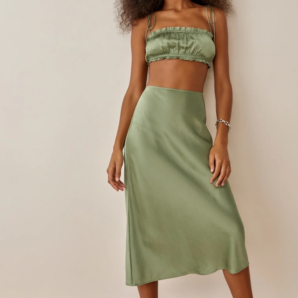 Reformation Green Satin Crop Top